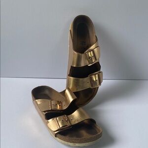 Birkenstock Gold Metallic Sandals with Adjustable Straps